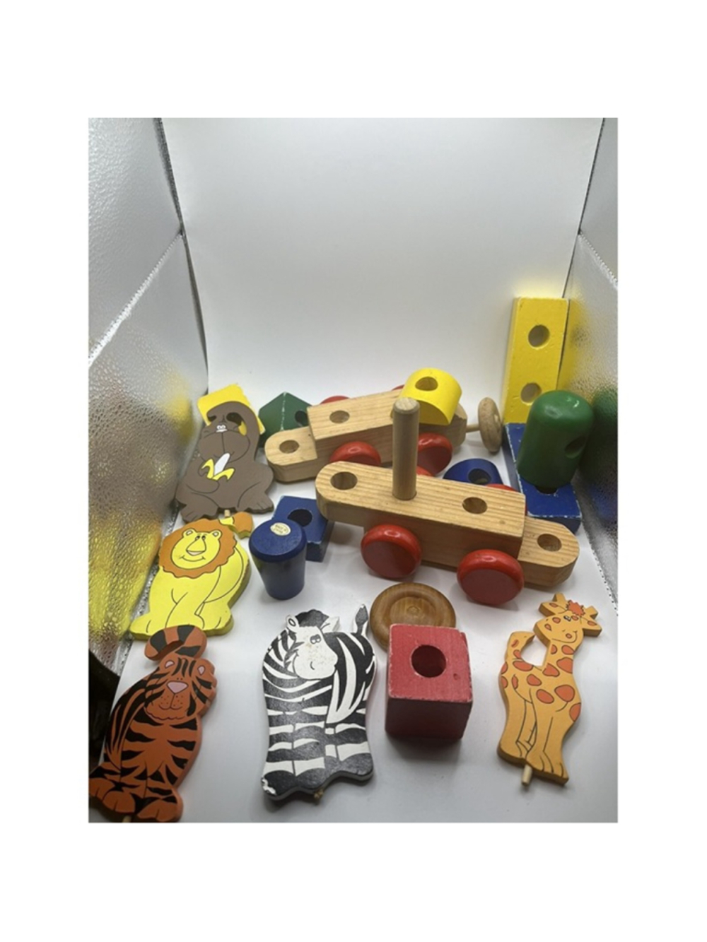 Melissa & Doug Classic Wood Stacking Wooden Blocks TRAIN PARTIAL , ZOO ANIMALS